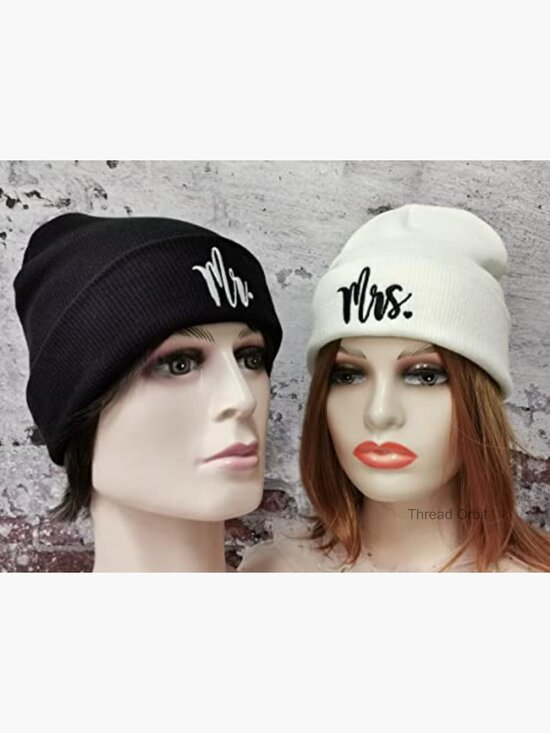Unisex Knit Beanie Set, Acrylic, One Size Fits Most, Embroidered Letter Print main image 5